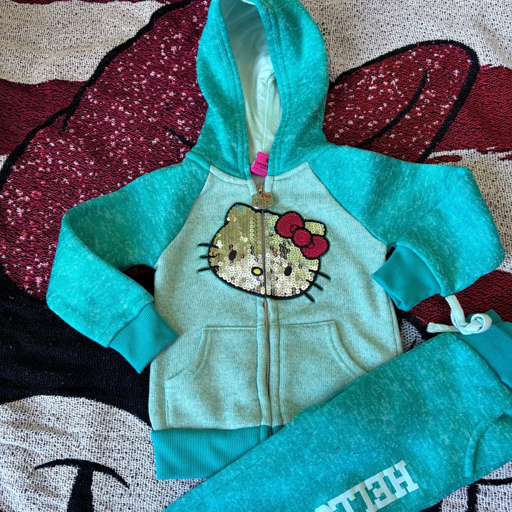HELLO KITTY BLUE SEQUIN KITTY TWO PIECE OUTFIT TRACK SUIT SIZE 2T - Picture 2 of 8